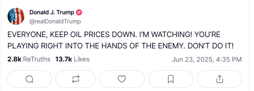 Trump: Petrol Fiyatlarını Düşürün, İzliyorum