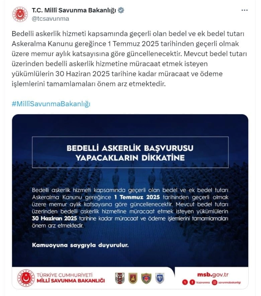 Bedelli askerlik ücreti 1 Temmuz'da güncellenecek