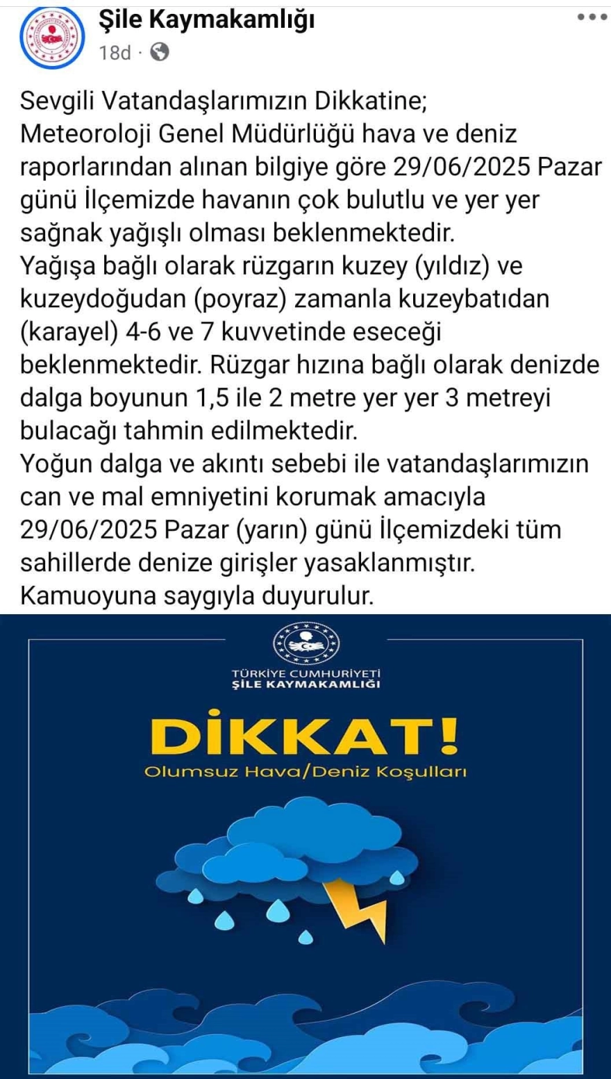 Şile'de Denize Girişlere Yasak Getirildi