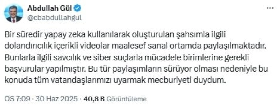 Abdullah Gül'den açıklama: 'Şikayette bulundum'