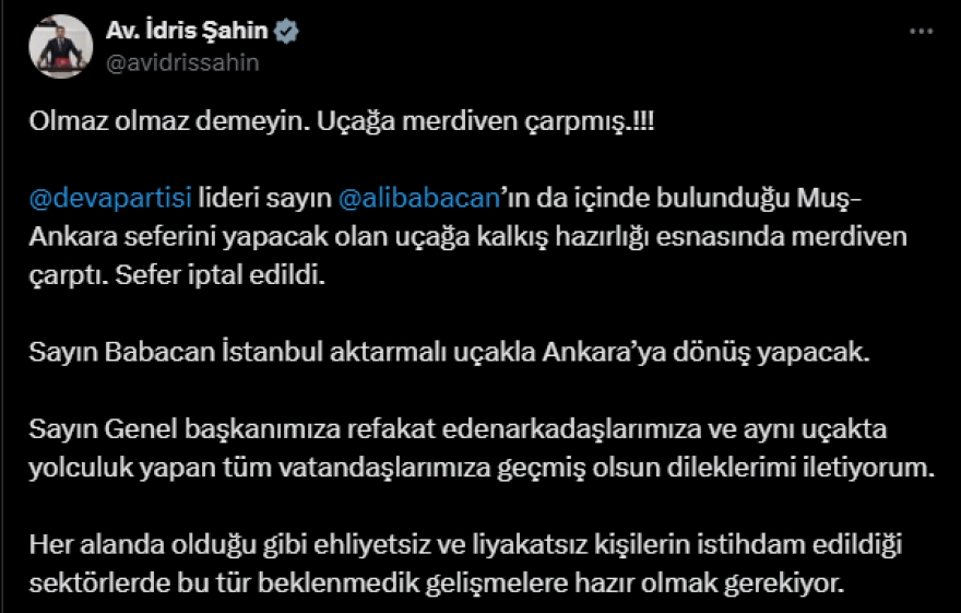 Ali Babacan'ın bulunduğu uçağa merdiven çarptı